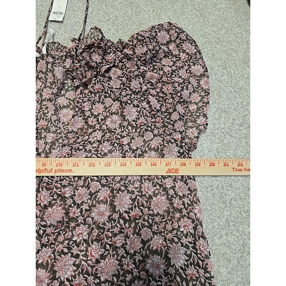 Anthropologie Blouse Medium V Neck Flutter Sleeve Floral Ruffle Sheer NWT - Picture 6 of 7
